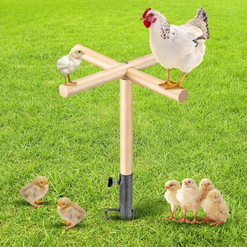 Colingmill Chicken Perch Toy for Coop 16.54 x 17.72 Inch Wooden Chicken Perch Stand with Metal Ground Plug Chicken Coop Accessories Outdoor Poultry Playground Toys or Poultry Rooster Large Bird Parrot