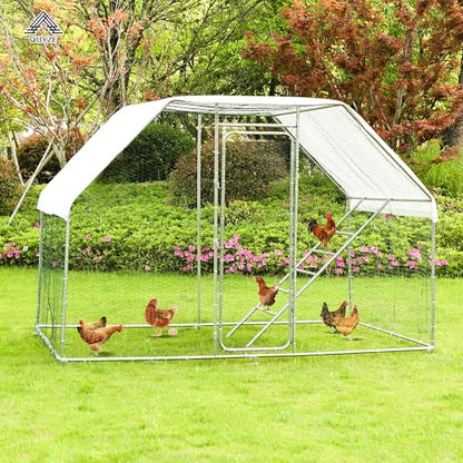 Metal Chicken Coop, 9.8 x 6.6 x6.6 Walk-in Chicken Run for 10 Chicken with Upgrade Roosting Perch, Water-Resident and Anti-UV Cover, Sturdy Flat Roof Chicken House for Outdoor Farm Use - color: Flat Roof