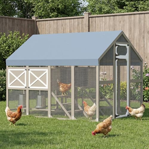 71" H Large Chicken Coop Outdoor Hen House for 8-12 Chickens Walk-in Chicken Run with Weatherproof Roof, Wooden Backyard Poultry Cage with 8 External Nesting Boxes, Ramp for Yard Farm - size: 94.5"L x 70.0"W x 71.0"H