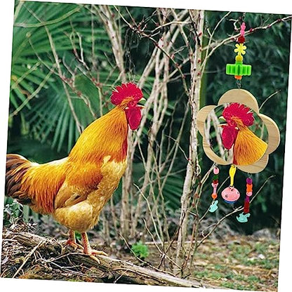 Sosoport Rooster Chicken Mirror Toy Bell Pendant for Cage Interactive Wooden Pet Supplies for Hens Reduces Boredom and Encourages Playfulness