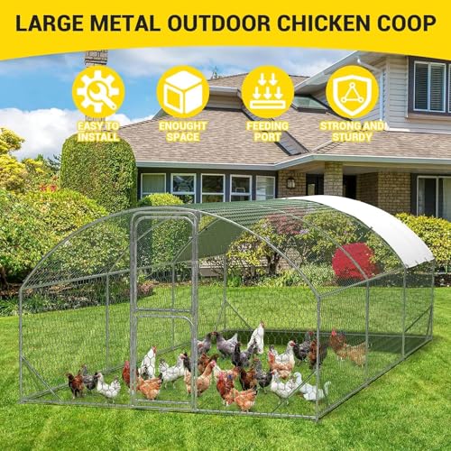 Large Metal Chicken Coop, Walk-in Poultry Cage, Large Chicken Run with Waterproof & Anti-UV Cover, Chicken Pen with Double Lockable Doors for Outdoor, 9.8x19.7x6.6FT - size: 9.8' W x 19.7' L x 6.6' H