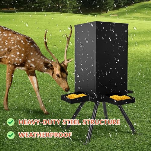 PROLEE 85lbs Deer Feeder, Weatherproof Deer Feeders with 4 Feeding Tray and 4-Leg Stand, Heavy Duty Metal Gravity Feeder for Deers and Wildlife (Black) - color: Black
