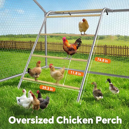 Large Metal Chicken Coop with Waterproof and UV-Resistant Cover,Chicken Run Outdoor Walk-in Cage Rabbit Duck Hen House for Yard Farm Use Spire Roof (10’ W x 9.9’ L x 6.4’ H) - size: 10x10Ft - Spire