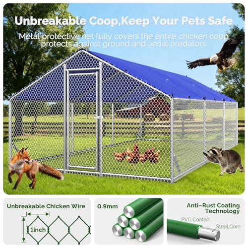 Sino Luban Metal Large Chicken Coop Run for Yard with Waterproof Cover, Chicken Runs for 30 Chickens/Ducks, Chicken Pen Chicken Enclosure Outdoor, Walk-in Poultry Cage (Upgrade Support Brace) - size: 17.8x8.9 FT