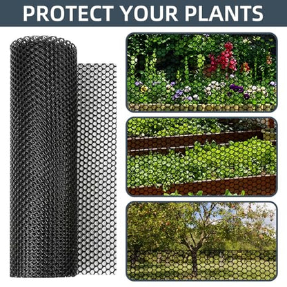 Plastic Wire Mesh Fence, 1.3ft x 50ft /15.7in x 600in Plastic Chicken Wire Fence Mesh Versatile Plastic Fencing Wire Netting Poultry Animal Barrier Fence with 150 Zip Ties for Garden & Farm, Black - color: Black
