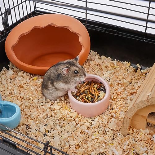 2 Pcs Ceramic Hamster Bowl, Small Animal Food Bowl and Water Dish Feeder for Hedgehog Hamster Guinea Pig Sugar Glider Rat Gerbil Mice Chinchilla (Colors May Vary)