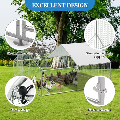 Large Metal Chicken Coop, 13.1'L x 9.8'W x 6.6'H Walk-in Poultry Cage, Chicken Run Pen House with Waterproof & Anti-Ultraviolet Cover Chicken Coop Run for Outdoor Backyard Farm - size: 118.1"L x 157.5"W x 78.7"H