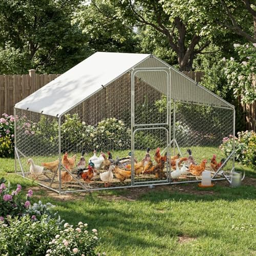 CuisinSmart Large Metal Chicken Coop, Walk in Chicken Runs with Cover for Yard, Large Chicken Coop with Double Door and Strengthen Support for Outdoor Farm Yard (6.5'L x 9.8'W x 6.5'H) - size: 118.1"L x 78.7"W x 78.4"H