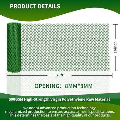 Plastic Chicken Wire Mesh Fence,Plastic Chicken Wire Roll 16in x 20ft,Garden Netting Fencing Barrier for Poultry, Animals, Pets and Balcony(Green) - color: Green, size: 16INx20FT