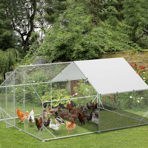 Large Metal Chicken Coop, 13.1'L x 9.8'W x 6.6'H Walk-in Poultry Cage, Chicken Run Pen House with Waterproof & Anti-Ultraviolet Cover Chicken Coop Run for Outdoor Backyard Farm - size: 118.1"L x 157.5"W x 78.7"H