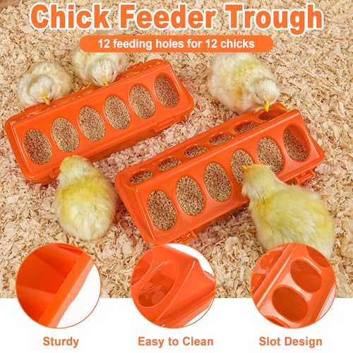 POMINEL Plastic Baby Chicken Feeder and Waterer Set (Orange) - color: Orange