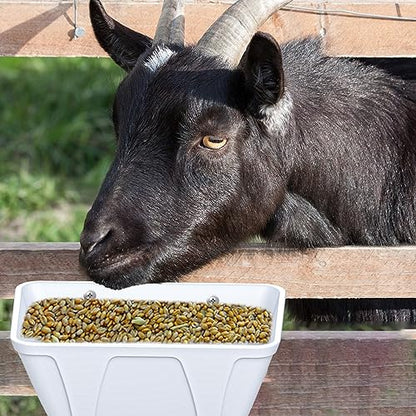 mozoba Hanging Chicken Feeder Trough for Goat Sheep Deer Poultry Duck Chicken Fence Feeder Livestock Feeding Container Goats Supplies Feeders Waterer Bucket (White) - color: White