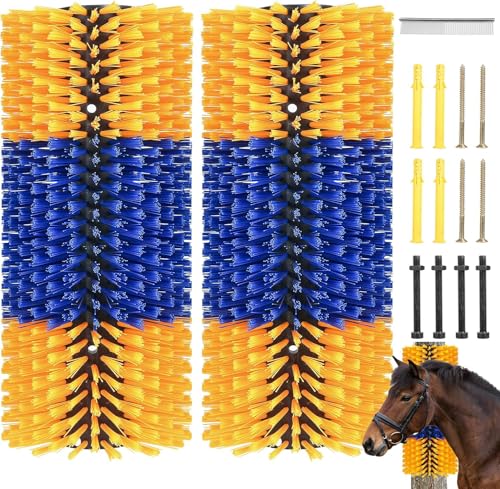 Livestock Scratching Brush 2/4PCS – Horse Scratching Post, Goat & Cow Grooming Scratcher, 17.13" x 7.48" Cattle Goat Horse Scratch Brush with 8 Screws for Back Itch Relief & Cleaning - size: 2pack