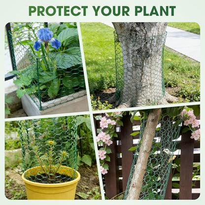 Chicken Wire for Floral Arrangements, 16 Inch x 16.4 Ft Green Chicken Wire Fencing Mesh for Crafts Poultry Garden, 0.6 Inch Hexagonal Galvanized PVC Coated Netting Fence for Outdoor Plants - size: 16x197 inch