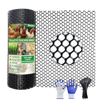 Black Plastic Chicken Wire mesh 15.7IN x 33FT,Plastic Chicken Wire Fencing,Poultry Netting,Plastic mesh for Garden,Balcony Fence,Chicken Wire Frame for Crafts, Floral Mesh.with 100 Ties - color: 33ft Black