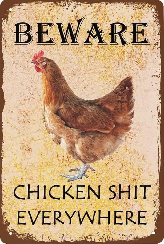 Retro Funny Chicken Tin Sign,Vintage Chicken Coop Metal Poster, Farm Wall Art Decor for Outdoor Home Fence Kitchen Bedroom,Gifts 8×12 Inches (CHICKEN SHIT EVERYWHERE) - color: CHICKEN SHIT EVERYWHERE