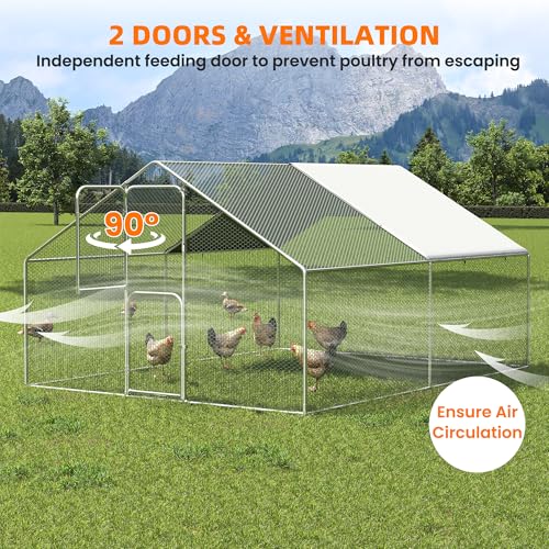 Large Chicken Coop for 20 Chickens,Walk-in Chicken Run for Yard with Cover,Chicken Pens Outdoor Metal Portable Chicken Tractor Cage Enclosure Crate Outside for Small Animals Bird Duck Rabbit Hen - size: 144.0"L x 120.0"W x 72.0"H
