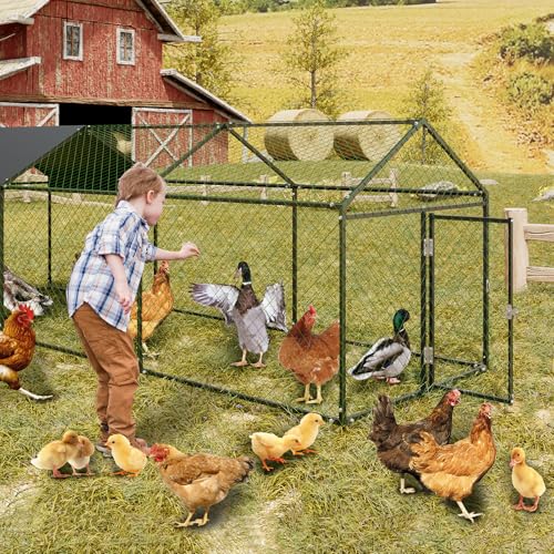 Small Metal Chicken Coop, Chicken Runs for Yard with Waterproof and Anti-Uv Cover, Portable Chicken Coop with 2 Door for Outdoor Chicken Rabbit Duck, Black, 120"×40"×40"