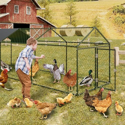 Small Metal Chicken Coop, Chicken Runs for Yard with Waterproof and Anti-Uv Cover, Portable Chicken Coop with 2 Door for Outdoor Chicken Rabbit Duck, Black, 120"×40"×40"