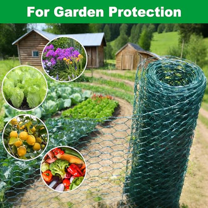 Chicken Wire Fencing,Vinyl Coated Metal Hexagonal Mesh Poultry Netting 16inx13ft Green Hardware Cloth Rabbit Wire for Pet,Goose,Duck Garden Farmer & Plant - size: 16inx13ft/16inx157.5in