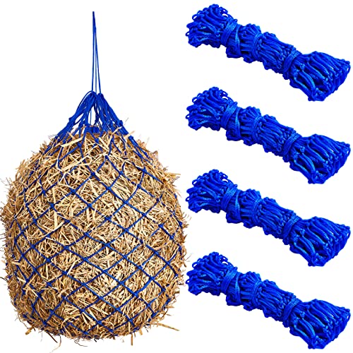 Fabbay 4 Pcs Slow Feed Hay Net Feeder Hay Bag for Horses Slow Feeder 40 Inch Length with 2 Inch Holes Hanging Horse Feed Net for Goat Cattle Equine Stalls Barn Supplies(Blue) - color: Blue