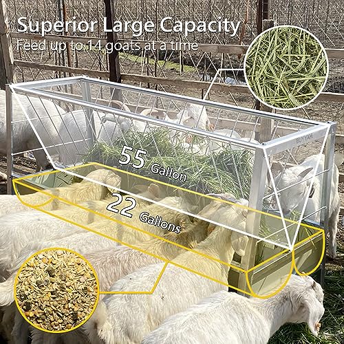 Stainless Steel Pasture Feeder, 5-Feet, 77 Gallon Capacity Livestock Feeder with Deeper Feeding Pan, Easy to Assemble and Carry, Feeding Goats, Sheep and Ponies, for Farms, Sheep Sheds