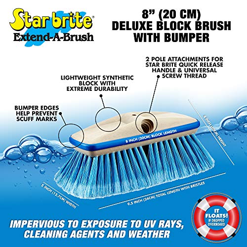 STAR BRITE Premium Medium Wash 8" Brush Head W/Bumper - Dual Connections Fit Either Standard 3/4" Threaded Poles or Extend-A-Brush Handles (Medium) (Blue) (040162) - color: Blue, size: Deluxe 8" Brush