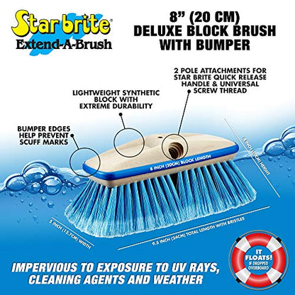 STAR BRITE Premium Medium Wash 8" Brush Head W/Bumper - Dual Connections Fit Either Standard 3/4" Threaded Poles or Extend-A-Brush Handles (Medium) (Blue) (040162) - color: Blue, size: Deluxe 8" Brush