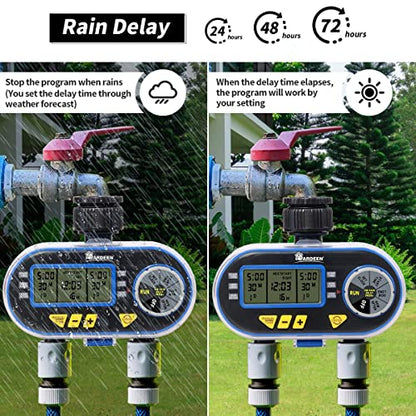 Sprinkler Timer,Outdoor Water Timer for Garden Hose, Programmable with Rain Dela Garden Electronic Irrigation Controller System Color Blue - style: 2 Outlet Water Timer