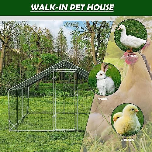 Large Metal Chicken Coop Walk-in Poultry Cage Heavy Duty Chicken Runs Hen House for Yard with Waterproof and Anti-UV Cover for Outdoor Farm Use(10’ W x 19.5’ L x 6.5’ H) - size: 19.5' L x 9.8' W x 6.4' H