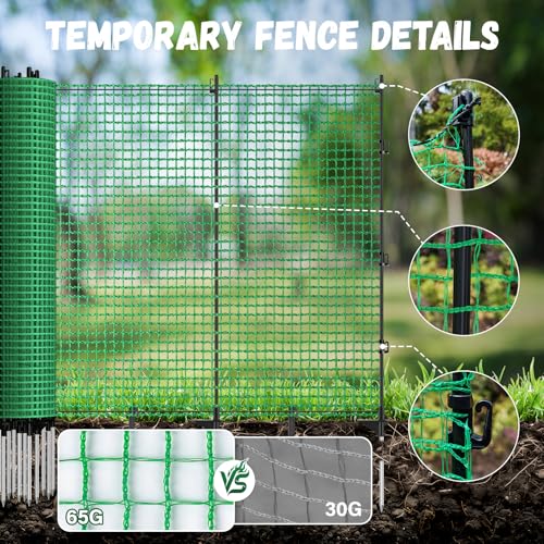 3x50 FT Temporary Fence for Backyard,Temporary Fence with with 9 Fiberglass Posts,Windbreak Rope,Ground Peg,Plastic Garden Fence,Safety Barrier Fence Roll for Backyard Outdoor Animal Protect - size: 3x50FT