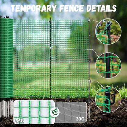 4x50FT Temporary Fence with Posts,Plastic Garden Safety Fence with 9 Fiberglass Stake,Windbreak Rope,Ground Peg,Temporary Fence for Backyard Outdoor Animal Protect,Temporary Dog Fence Outdoor - size: 4x50FT