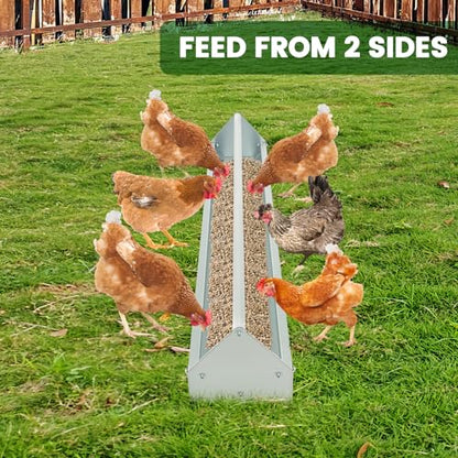 PETSITE 45 Inches Long Chicken Feeding Trough, Heavy Duty Galvanized Steel Chicken Feeder with Crossbar and Drainage Holes, Large Capacity Poultry Feeder Trough for Duck Geese Pigeon