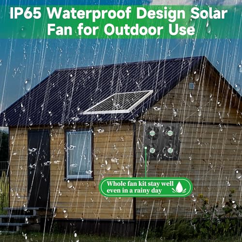 blessny 25W Solar 4 Fan Kit for Outdoor Greenhouse, Solar Powered Vent Exhaust Ventilation Fan for Chicken Coop, Shed Air Circulation, 14.7 Ft Long Cord with IP65 Weatherproof Rate - size: 4 Fan Kit