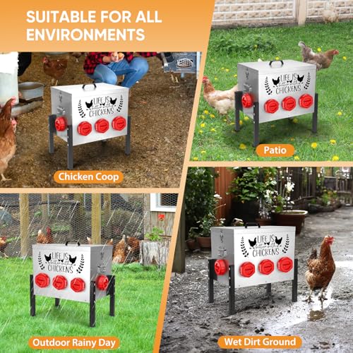 TGEYD 50LB Large Automatic Chicken Feeder – 8 Feeding Ports, No-Waste Poultry Feeder, with Adjustable Legs & Locking Lid - color: Galvanized gray