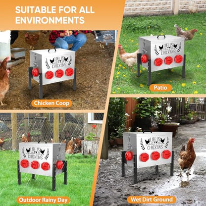 TGEYD 50LB Large Automatic Chicken Feeder – 8 Feeding Ports, No-Waste Poultry Feeder, with Adjustable Legs & Locking Lid - color: Galvanized gray
