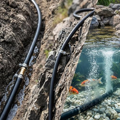 All-Weather 328ft Weighted Pond Tubing, 45 lbs Heavy Duty Self Sinking Pond Hose with 8 Clamps, Anti-Kink Flexible Pond Aerator Tubing for Aquaculture and Water Recirculation - size: 3/8" id - 328ft