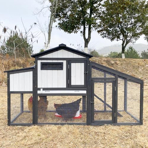Chicken Coop and Run, Two Story Rabbit Hutch Indoor Outdoor, Wooden Hen House with Nesting Box Rabbit Cage, Ramp, Deep No Leak Pull Out Tray, for Chick, Bunny(Black) - color: Black