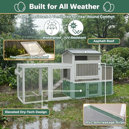 Mobile Chicken Coop with Wheels, Weatherproof Large Hen House Chicken Tractor with Nesting Box, Roosting Bars, Pull-Out Tray, Asphalt Roof & Fun Swing for Chickens Quails, Backyard Use