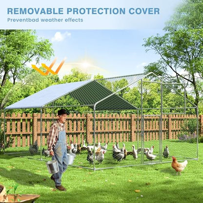 Polar Aurora Metal Chicken Coop, Large Outdoor Chicken Pen, Walk-in Chicken Run for 6-20 Chickens, Double Door Chicken House with Waterproof UV Protection Cover for Backyard (Spire-M) - size: 157.5"L x 118.0"W x 76.8"H