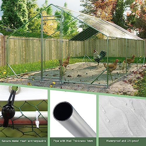 YOPTO Large Metal Chicken Coop,Walk-in Chicken Run,Galvanized Wire PoultryHen Pen Cage with Waterproof Removable Cover,Rabbits Duck Cages w/Door Lock,Metal Fence for Outdoor,Silver