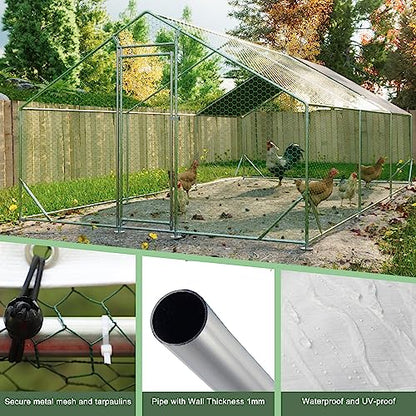 YOPTO Large Metal Chicken Coop,Walk-in Chicken Run,Galvanized Wire PoultryHen Pen Cage with Waterproof Removable Cover,Rabbits Duck Cages w/Door Lock,Metal Fence for Outdoor,Silver
