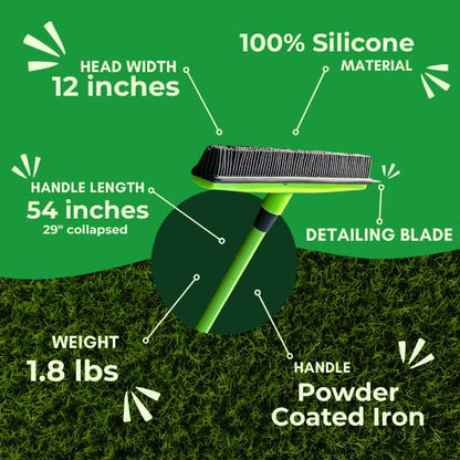 Turf Static Sweep - Silicone Broom for Artificial Turf Edge Cleaning - Remove Pet Hair, Leaves, Debris, Sticks and More from Turf, Synthetic Grass, Carpet & Most Hard Surfaces