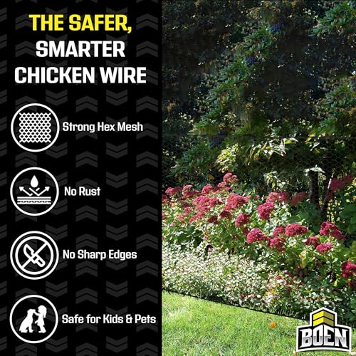 Boen Poultry hex Netting Plastic Temporary Barrier Chicken Wire Protection for Yard (3' x 25', Black)