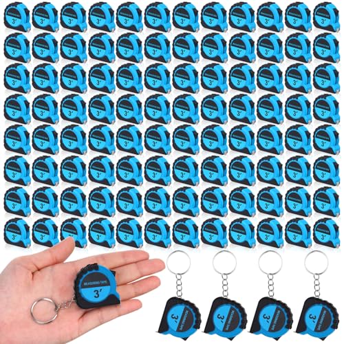 Kanayu 100 Pcs Mini Tape Measure Keychains 3 ft Small Retractable Measuring Tape Bulk with Lock Steel Easy Read Pocket for Birthday Party Favors Daily Use (Blue) - color: Blue, size: 3 ft