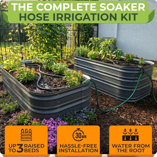 CARPATHEN Soaker Hose Kit, Water Saving Soaker Hose System with 1/2" 50FT Main Line Tubing & Connectors for Deep Root Watering Your Garden, Raised Beds or Greenhouse