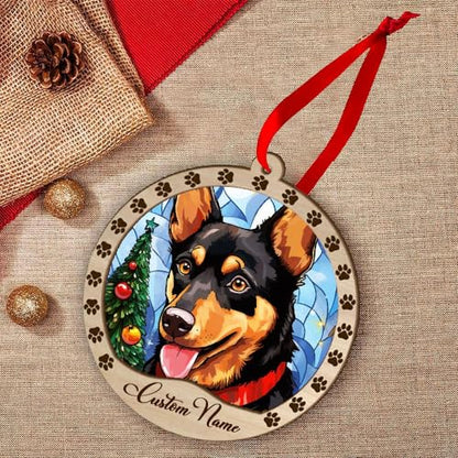 Personalized Australian Kelpie Ornament, Australian Kelpie Christmas Ornament, Custom Name Australian Kelpie Dog Suncatcher for Christmas Tree - color: Australian Kelpie
