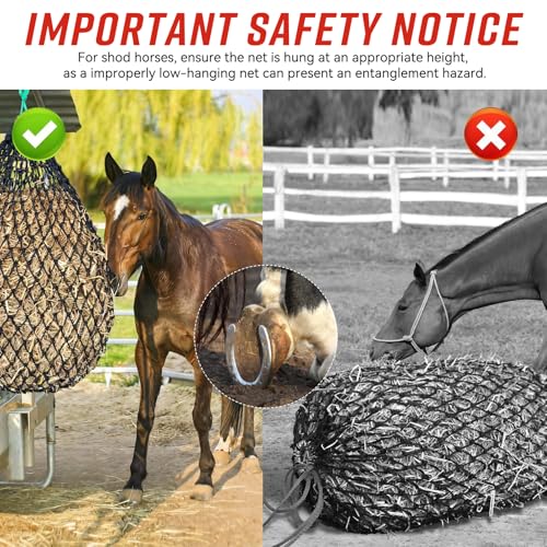 Square Bale Hay Nets for Horses, Premium PE Slow Feed Net with 1.6" Hole, Suitable for 36x18x18 to 45x25x17 Inches Hay Bales, Drawstring Closure for Easy Loading