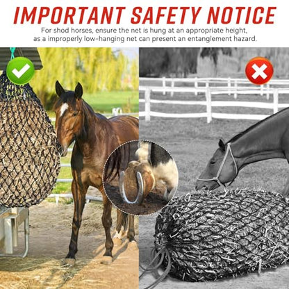 Square Bale Hay Nets for Horses, Premium PE Slow Feed Net with 1.6" Hole, Suitable for 36x18x18 to 45x25x17 Inches Hay Bales, Drawstring Closure for Easy Loading