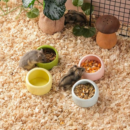 VanEnjoy 4 Pack Small Hamster Food Bowl Ceramic Guinea Pig Food Dish No Spill Hamster Food and Water Bowl Small Animal Food Bowl - Pink Blue Yellow and Green - size: 2.5"*1.78"